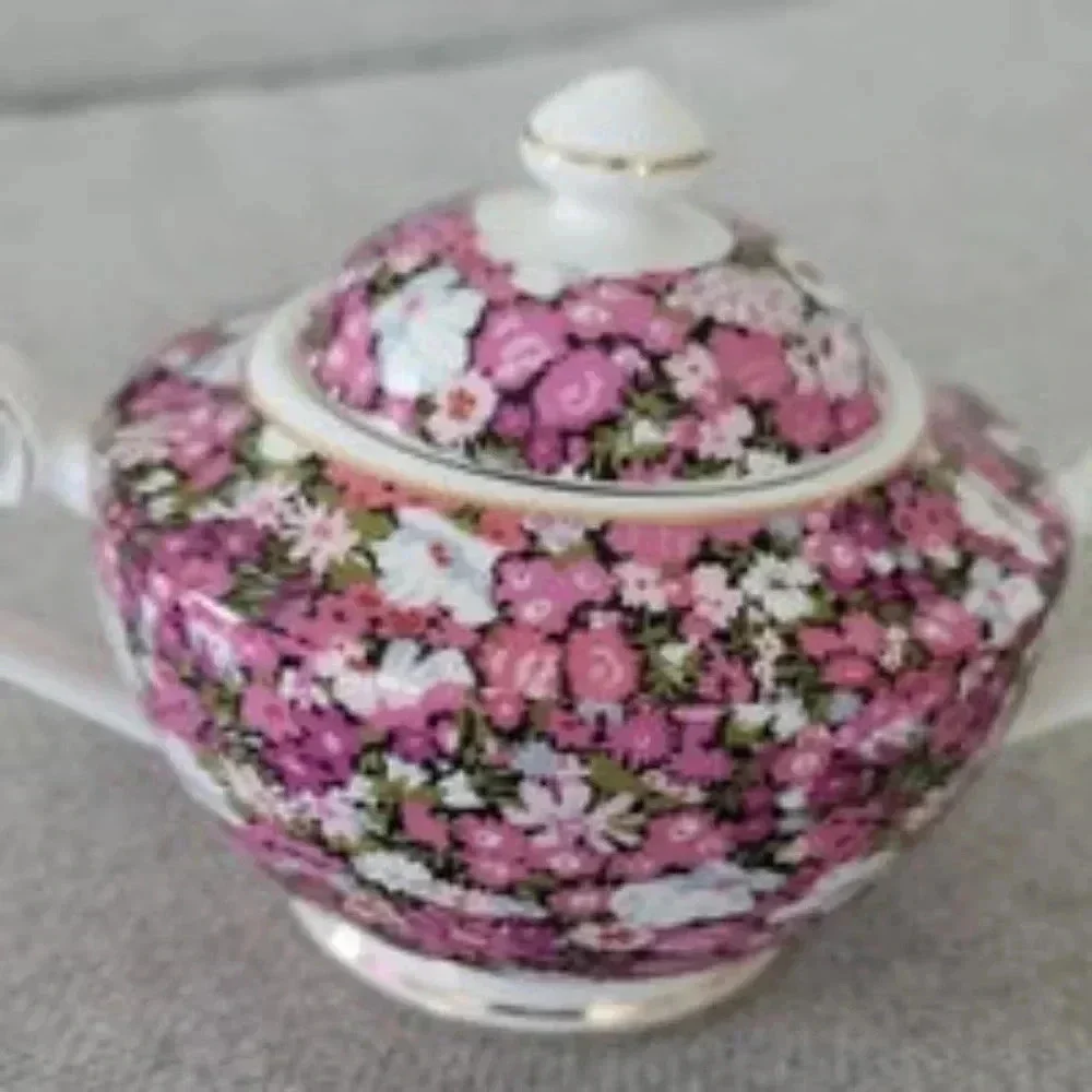 GRACE'S TEAWARE MULTI COLOR FLOWER+GOLD TRIM CERAMIC SUGAR BOWL & MUG BUNDLE